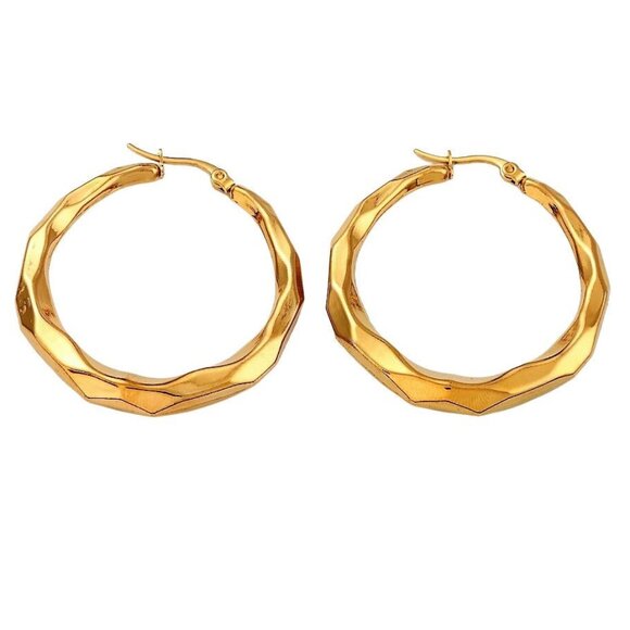 1 1/2 Inch 42mm Hoop Gold Tone Pierced Post Earrings - Picture 1 of 5